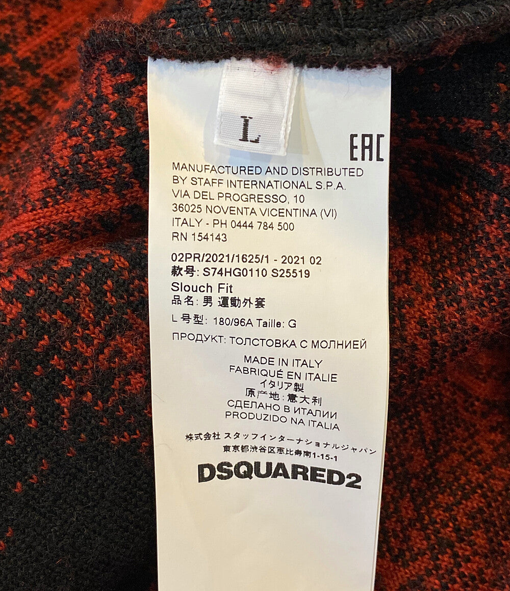 DSQUARED2 ボアジャケット フーデット ジップアップ CHECK PATCH ZIP HOODIE 21aw メンズ SIZE L ディースクエアード