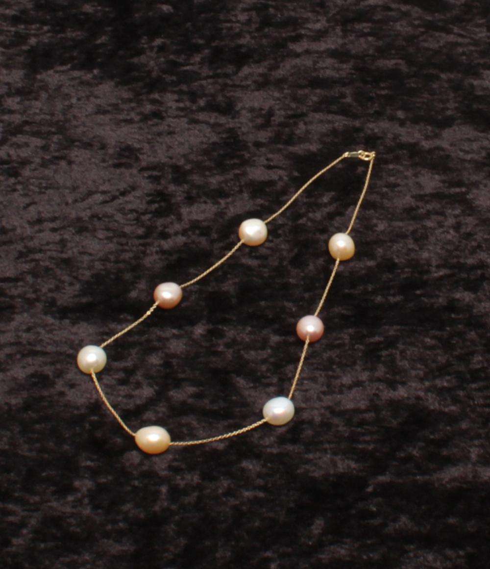 美品 ネックレス K18 淡水パール 9x6mm ステーション レディース