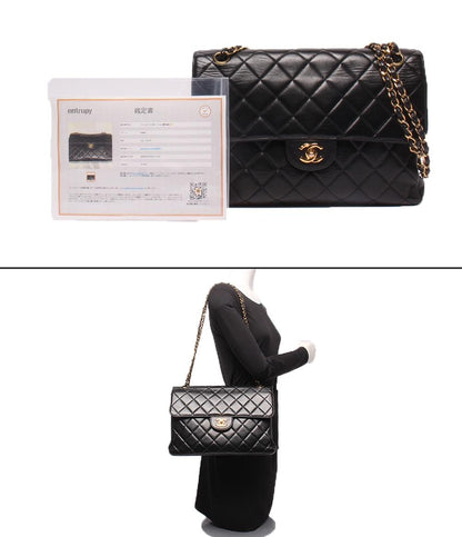 CHANEL チェーンショルダーバッグ 4番台 ダブルチェーン ダブルフェイス ラムスキン ゴールド金具 肩掛け デカマトラッセ レディース シャネル