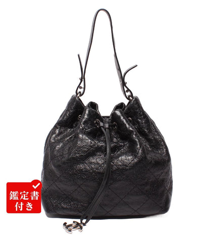 CHANEL レザー ショルダーバッグ  巾着バッグ マトラッセ シルバー金具 14番台 オンザロード レディース シャネル