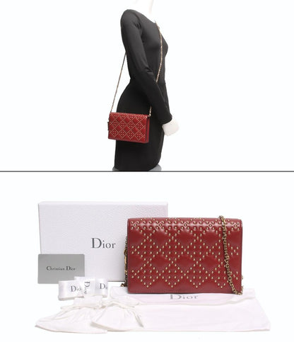 クリスチャンディオール チェーンウォレット ゴールド金具 カナージュ スタッズ レディース Christian Dior