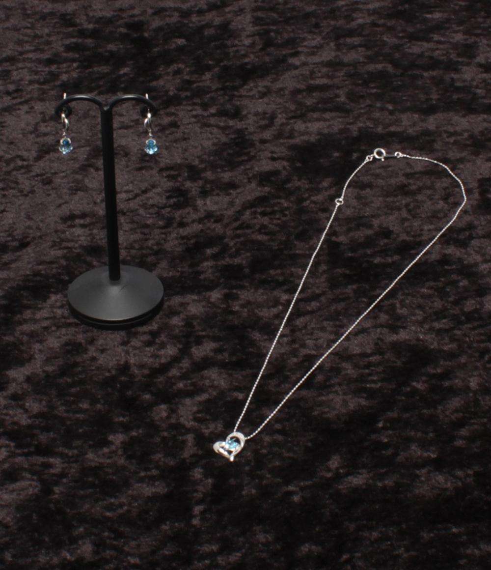 美品 ネックレス K14WG ブルートパーズ ダイヤ0.02ct ピアスK14WG ブルートパーズ 2点セット レディース