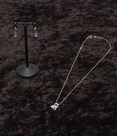 美品 ネックレス K14WG ブルートパーズ ダイヤ0.02ct ピアスK14WG ブルートパーズ 2点セット レディース