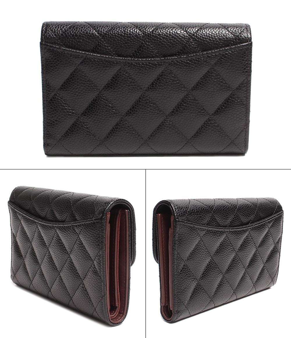 シャネル 三つ折り財布 ココマーク ゴールド金具 クラシック ミディアム フラップ ウォレット マトラッセ キャビアスキン AP0232 CHANEL