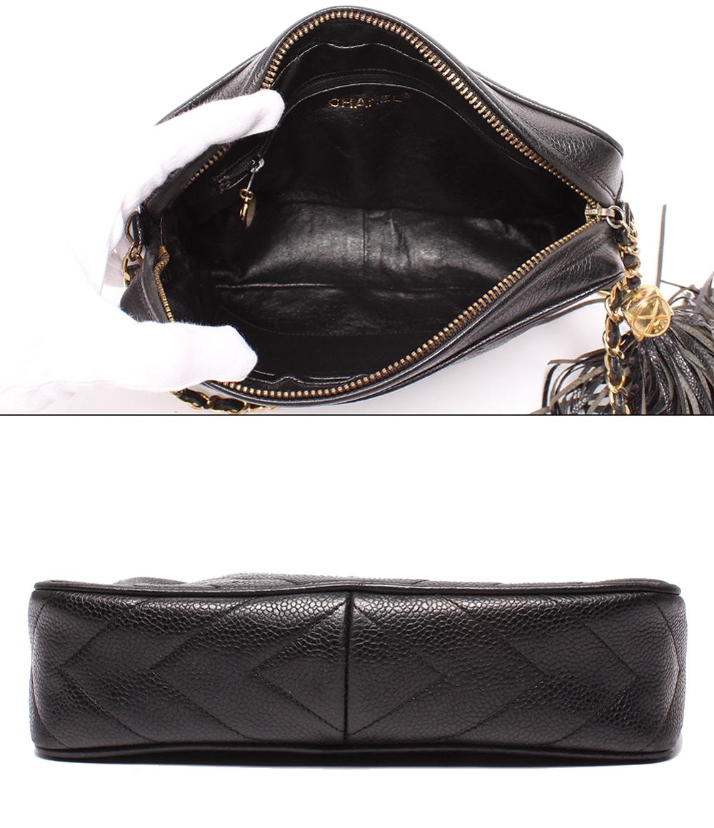 CHANEL チェーンショルダーバッグ ココマーク タッセル付き シェブロンステッチ ゴールド金具 キャビアスキン レディース シャネル