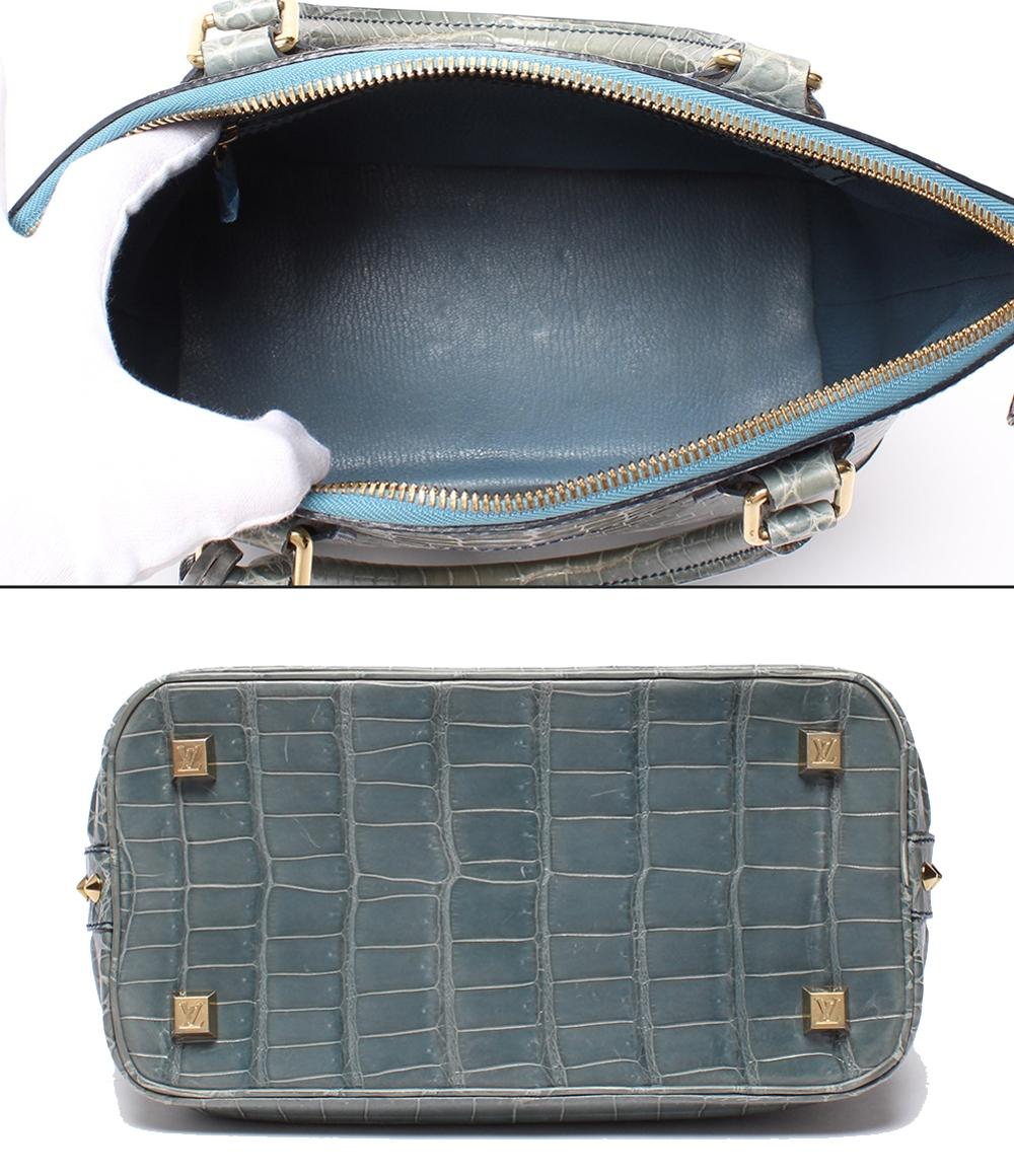 LOUIS VUITTON ハンドバッグ エキゾチックレザー クロコ ブルーグレー