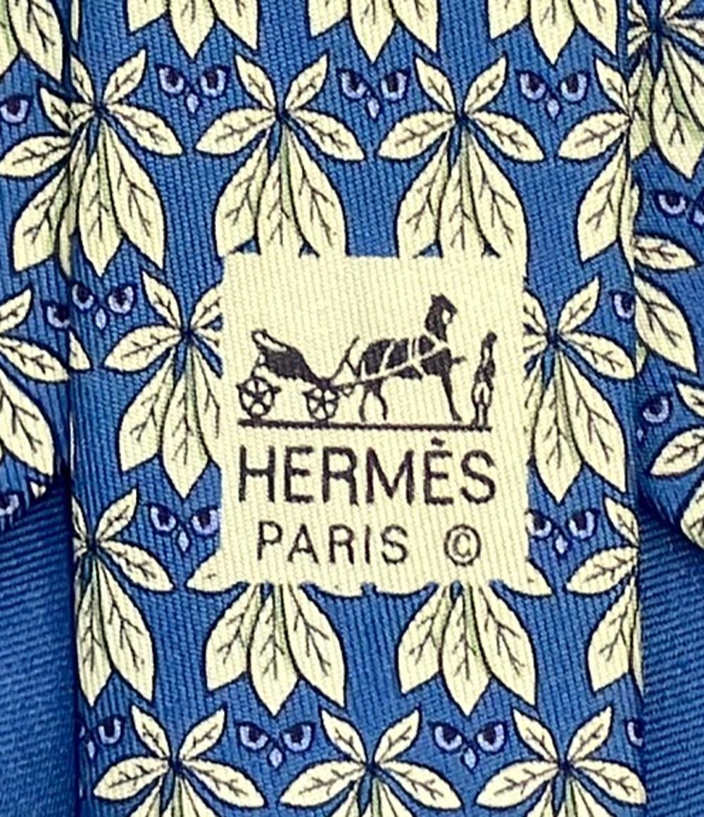 美品 エルメス ネクタイ シルク100% リーフ柄 7752OA メンズ HERMES