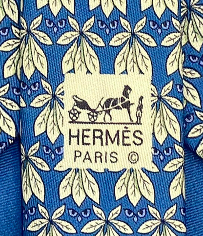 美品 エルメス ネクタイ シルク100% リーフ柄 7752OA メンズ HERMES