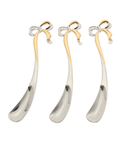美品 MIKIMOTO International スプーン リボンモチーフ パール付 3点セット ミキモトインターナショナル