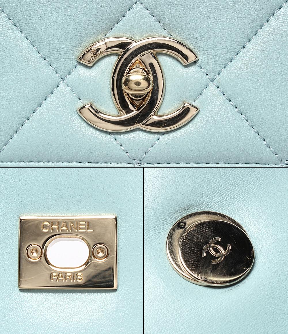 美品 CHANEL チェーンショルダーバッグ 肩掛け マトラッセ ゴールド金具 ラムスキン ライトブルー トレンディCC A92235 レディース シャネル