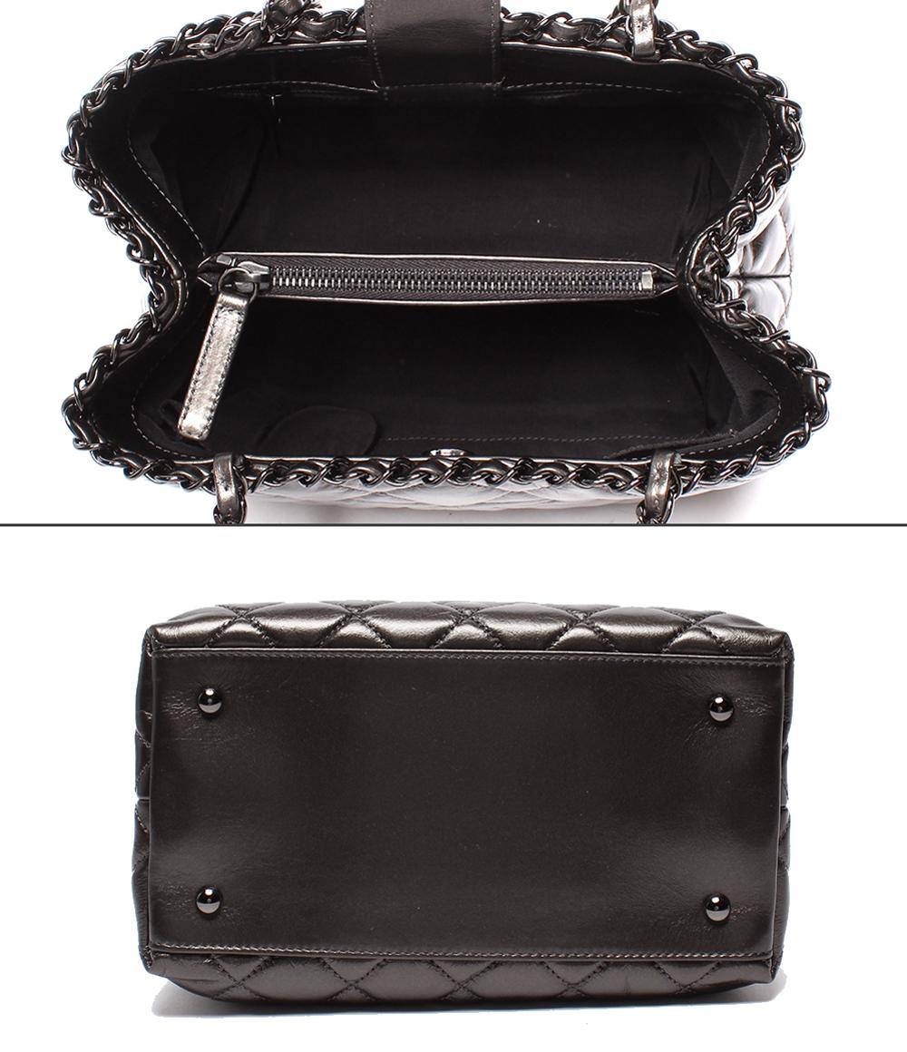 美品 シャネル チェーンショルダーバッグ トートバッグ 肩掛け メタリックグレー カーフスキン ブラック金具 チェーンミートート A50494 レディース