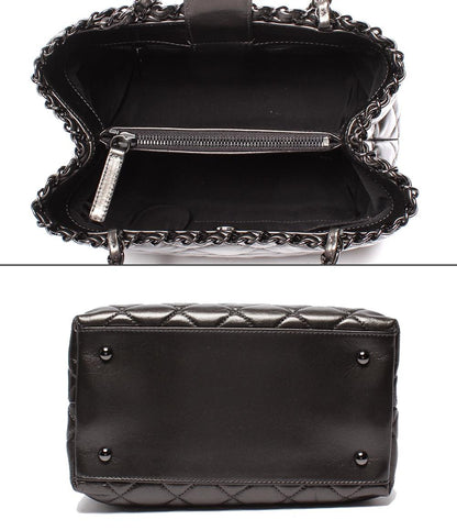 美品 シャネル チェーンショルダーバッグ トートバッグ 肩掛け メタリックグレー カーフスキン ブラック金具 チェーンミートート A50494 レディース