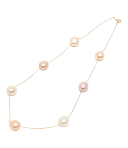 美品 ネックレス K18 淡水パール 9x6mm ステーション レディース