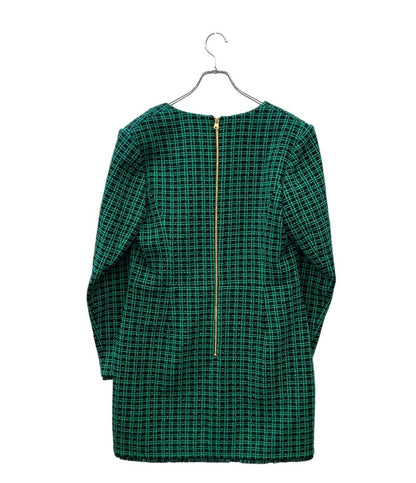 美品 REBECCA VALLANCE 長袖 チェックツイード ワンピース レディース SIZE 10 レベッカヴァランス