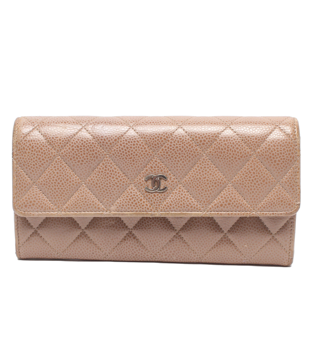 訳あり CHANEL 長財布 シルバー金具 マトラッセ キャビアスキン レディース シャネル