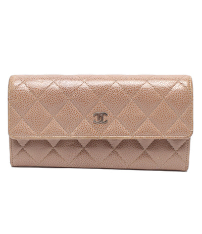 訳あり CHANEL 長財布 シルバー金具 マトラッセ キャビアスキン レディース シャネル