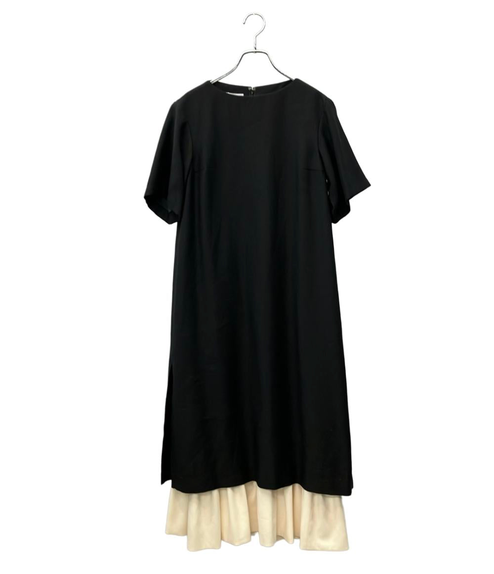 美品 AUGUST 半袖ワンピース タグ付き オーバーサイズ bicolor frill dress Alice OP07 レディース SIZE 36 (XS) オーガスト