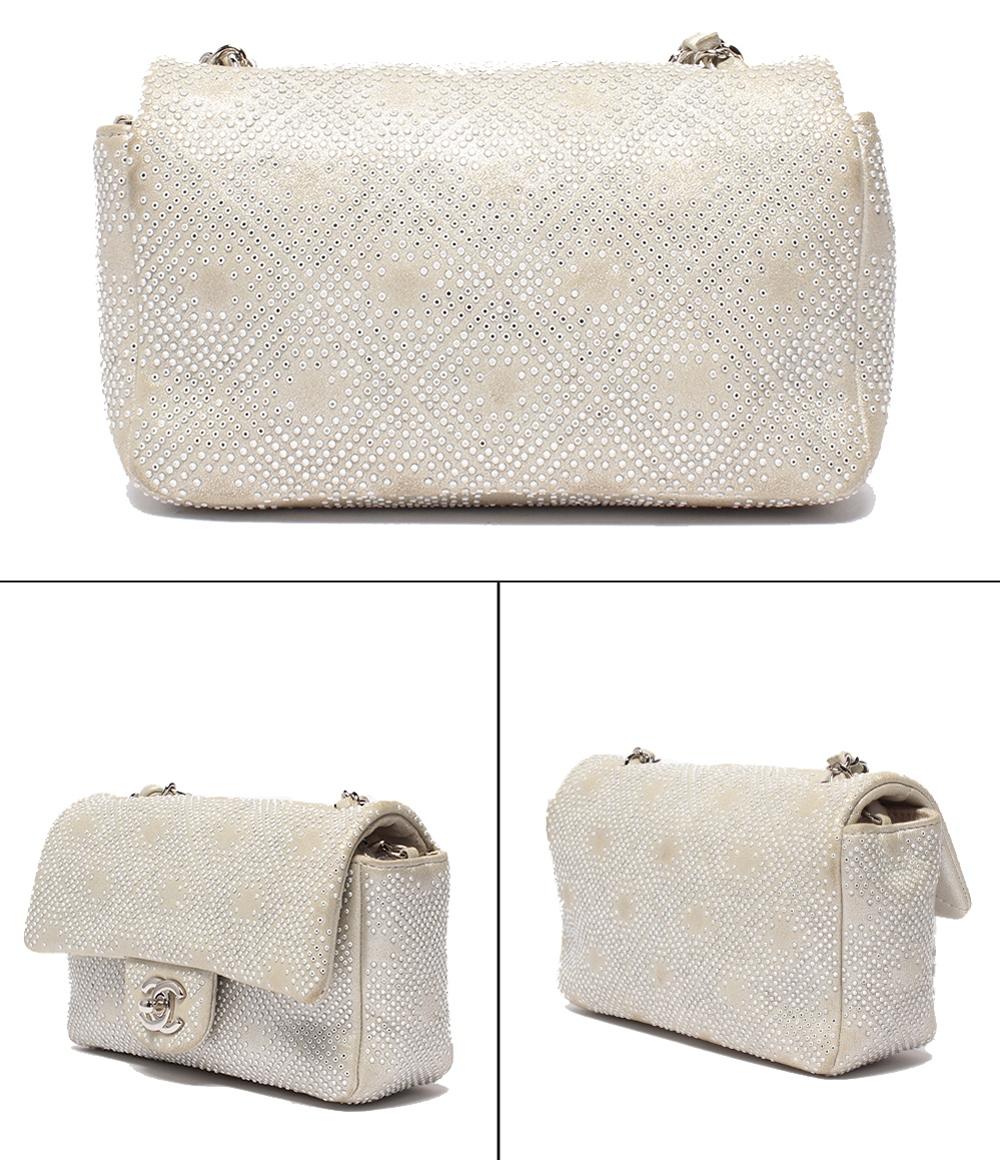 CHANEL チェーンショルダーバッグ 肩掛け 斜め掛け ストーン シングルチェーン シングルフラップ シルバー金具 レディース シャネル