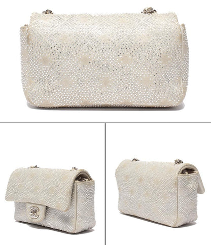 CHANEL チェーンショルダーバッグ 肩掛け 斜め掛け ストーン シングルチェーン シングルフラップ シルバー金具 レディース シャネル