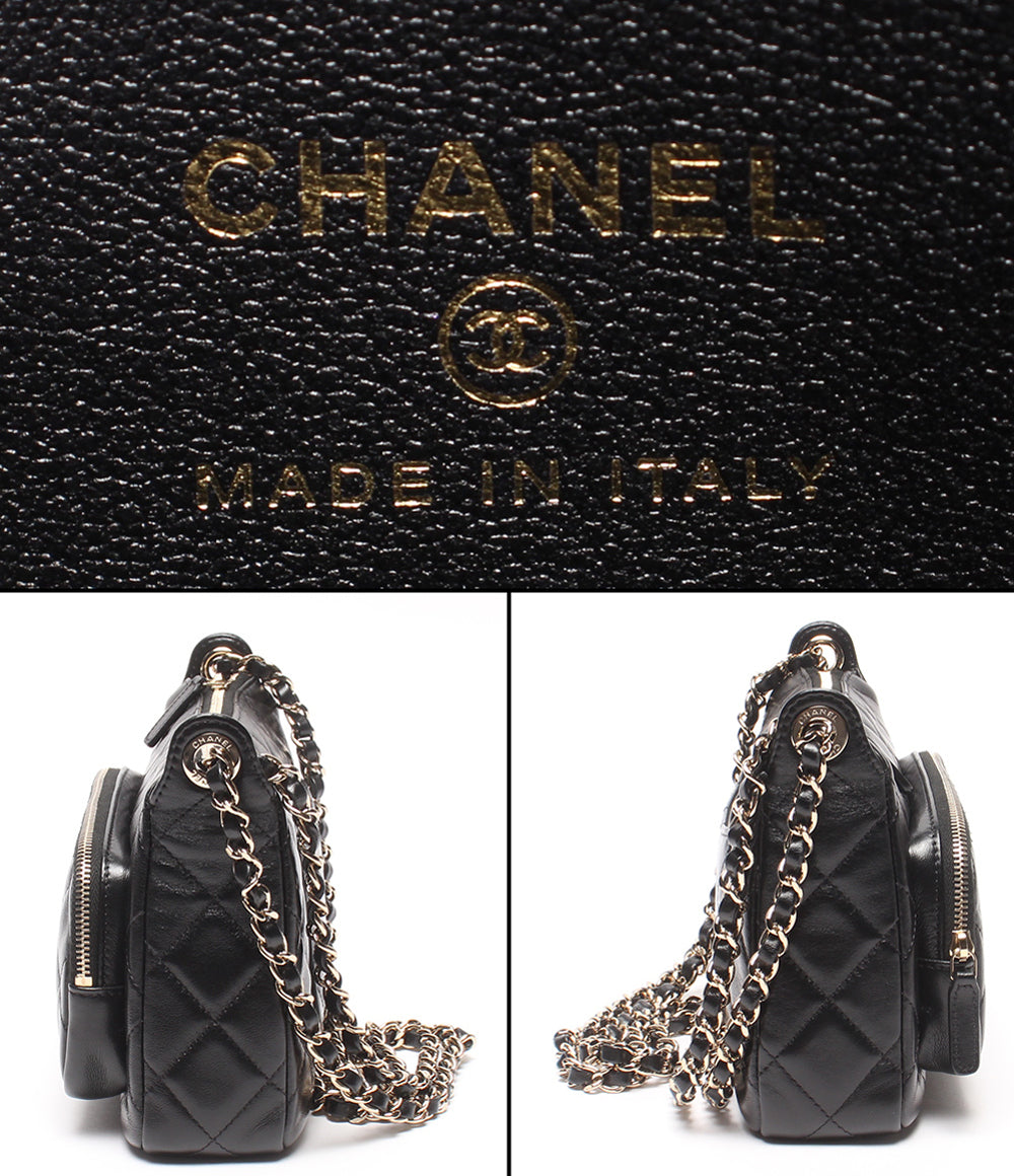 美品 CHANEL チェーンショルダーバッグ 肩掛け 斜め掛け シルバー金具 シングルチェーン シャイニークランプル マトラッセ ラムスキン AP4349