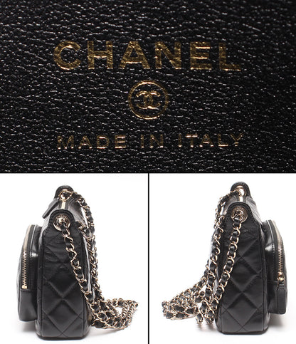 美品 CHANEL チェーンショルダーバッグ 肩掛け 斜め掛け シルバー金具 シングルチェーン シャイニークランプル マトラッセ ラムスキン AP4349