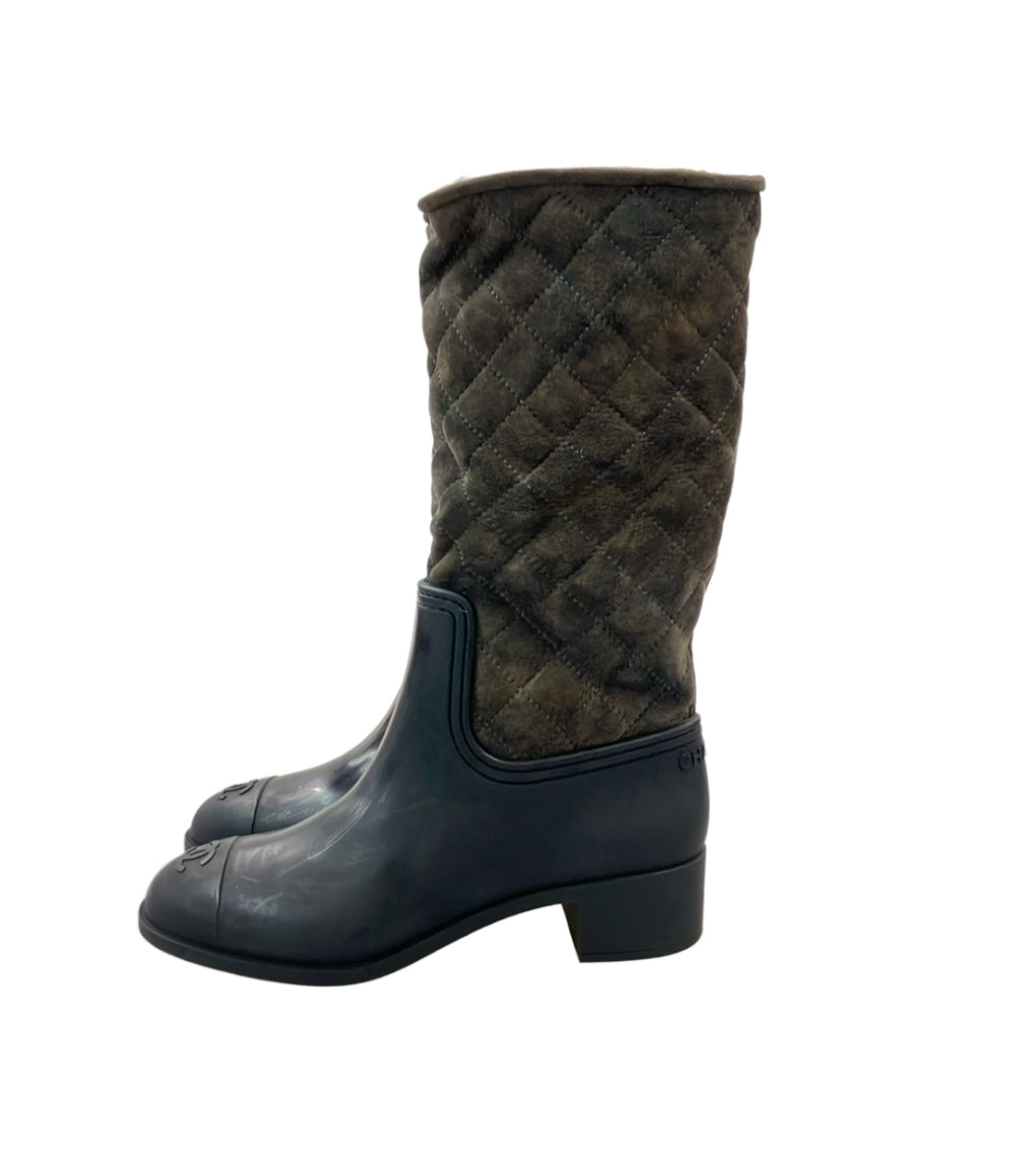 ただ CHANEL ロングブーツ 黒 スエード レザー　キルティング 37 CHANEL（シャネル） レザー ロングブーツ ヴィンテージ シューズ 靴