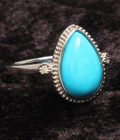 美品 リング 指輪 SV925 ターコイズ ダイヤ 0.03ct レディース SIZE 15号