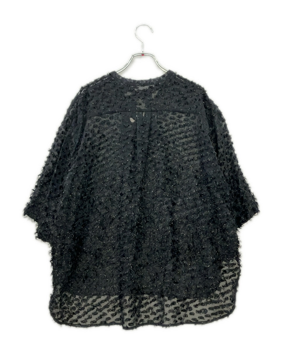 Drawer 半袖 ダブルリボン フリンジ ジャガード シアー ブラウス 6521-299-1098 レディース SIZE 38 (S) ドゥロワー