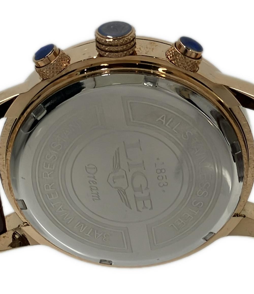 LIGE 腕時計 クオーツ ブラック メンズ リジェ