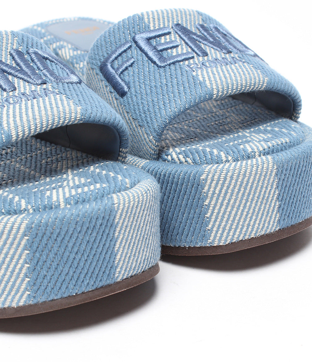 美品 FENDI サンダル 厚底 デニムエフェクト ジャカード サンシャイン プラットフォーム 8R8515 レディース SIZE 35 (22.5cm) フェンディ