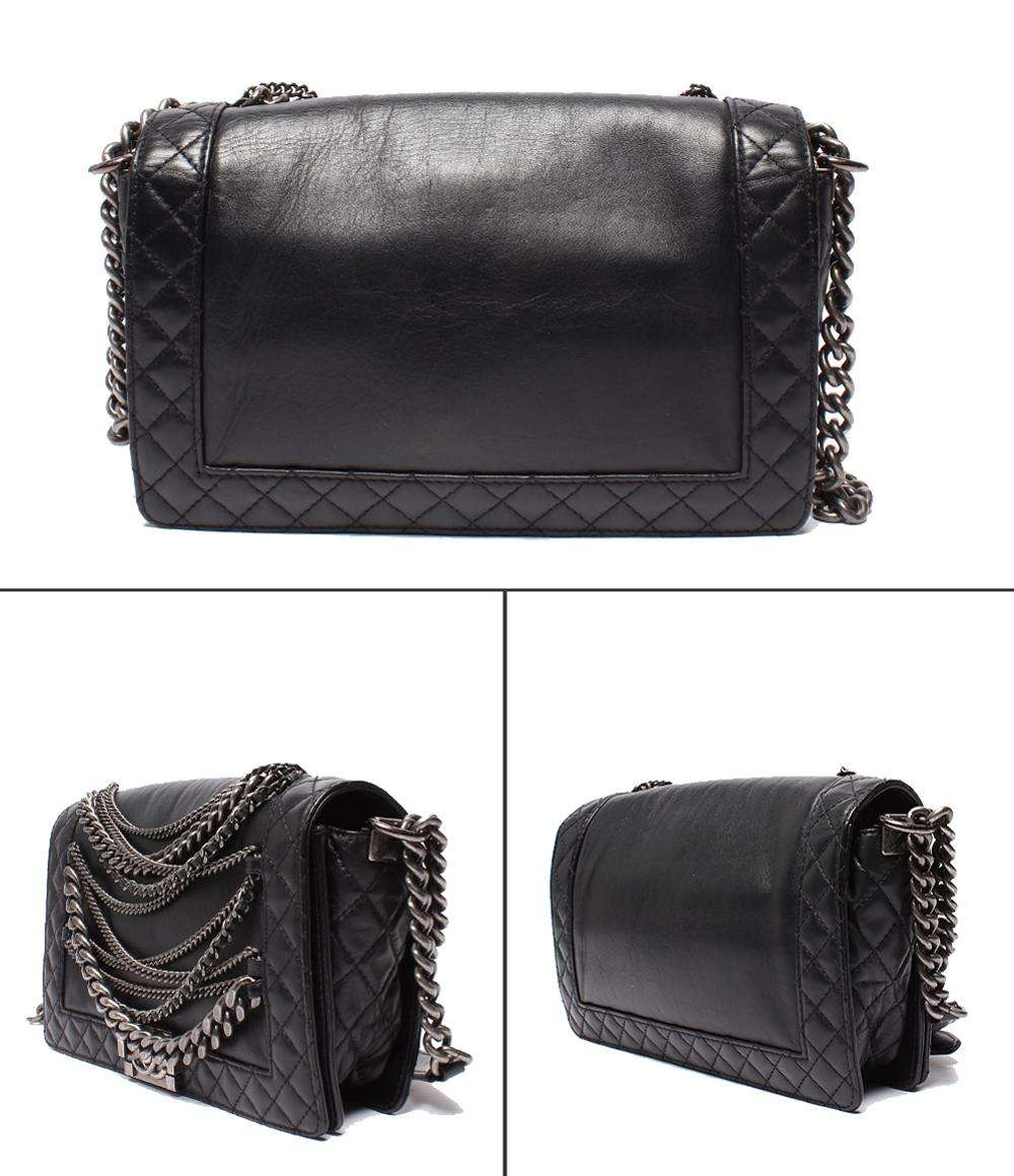 CHANEL チェーンショルダーバッグ ボーイシャネル28 チェーン ディティール ガンメタリック マトラッセ ラムスキン レディース シャネル