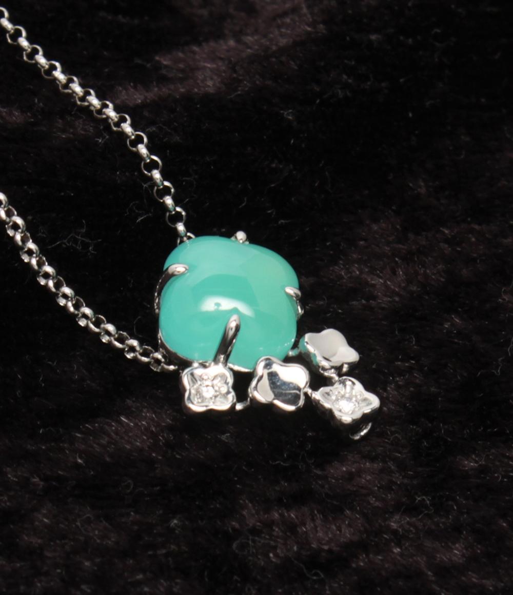 美品 TASAKI ネックレス K18WG ダイヤ0.01ct カルセドニー レディース タサキ