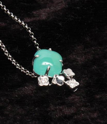 美品 TASAKI ネックレス K18WG ダイヤ0.01ct カルセドニー レディース タサキ