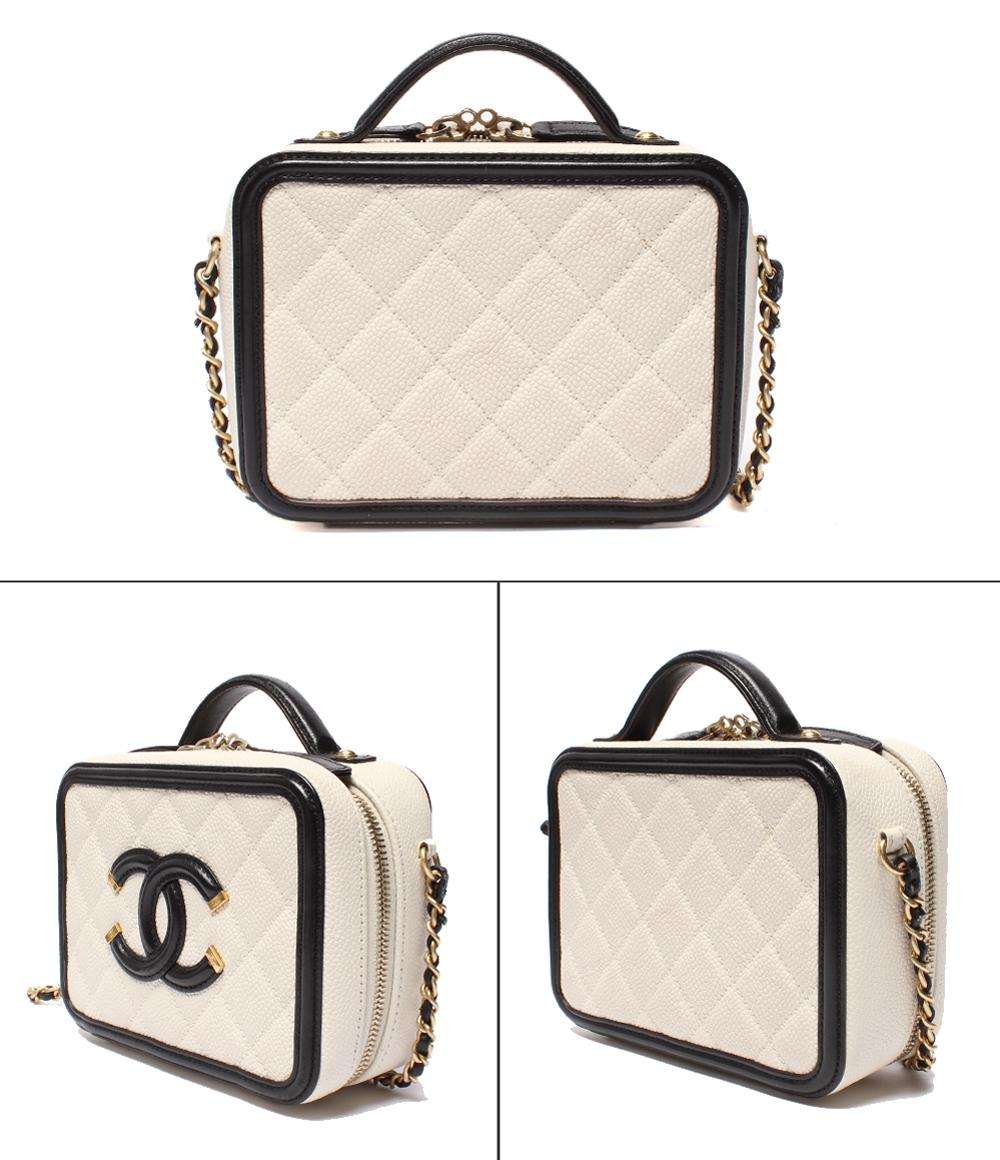 CHANEL チェーンショルダーバッグ バニティバッグ  斜め掛け ゴールド金具 キャビアスキン マトラッセ ココマーク CCフィリグリー A93342 レディース