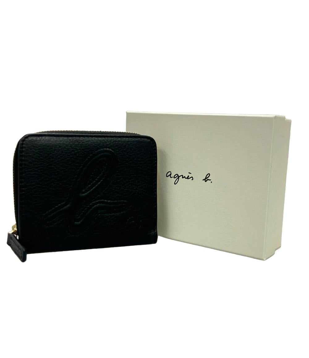 【美品・箱付き】　アニエスベー　折り財布　黒　シボ革　金具ロゴ　シンプル agnes b.（アニエスベー） 財布 レザーウォレット”Simon” MH18-18
