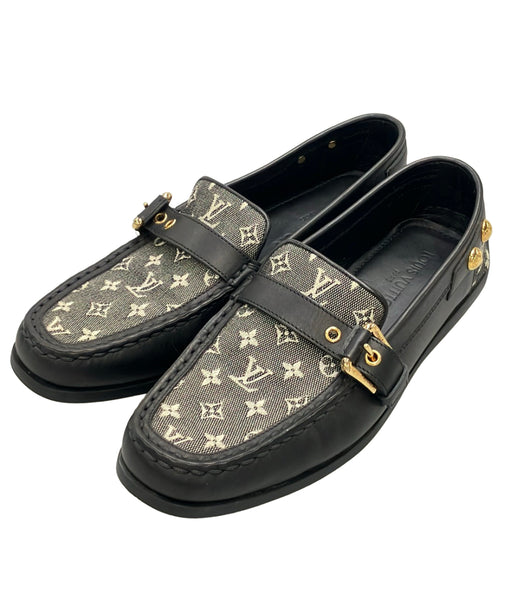 美品　ルイヴィトン モノグラム柄　ドライビングシューズ　モカシン　25cm 黒 LOUIS VUITTON ローファー ドライビングシューズ モノグラムミニ