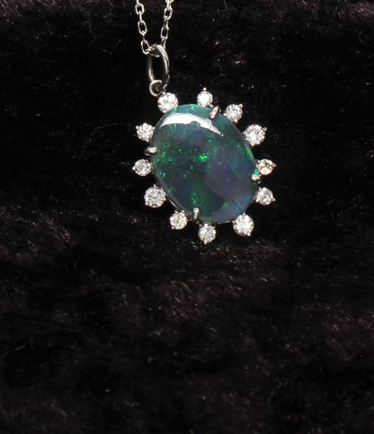 美品 ネックレス Pt900 Pt850 ブラックオパール 1.616ct ダイヤ 0.18ct レディース