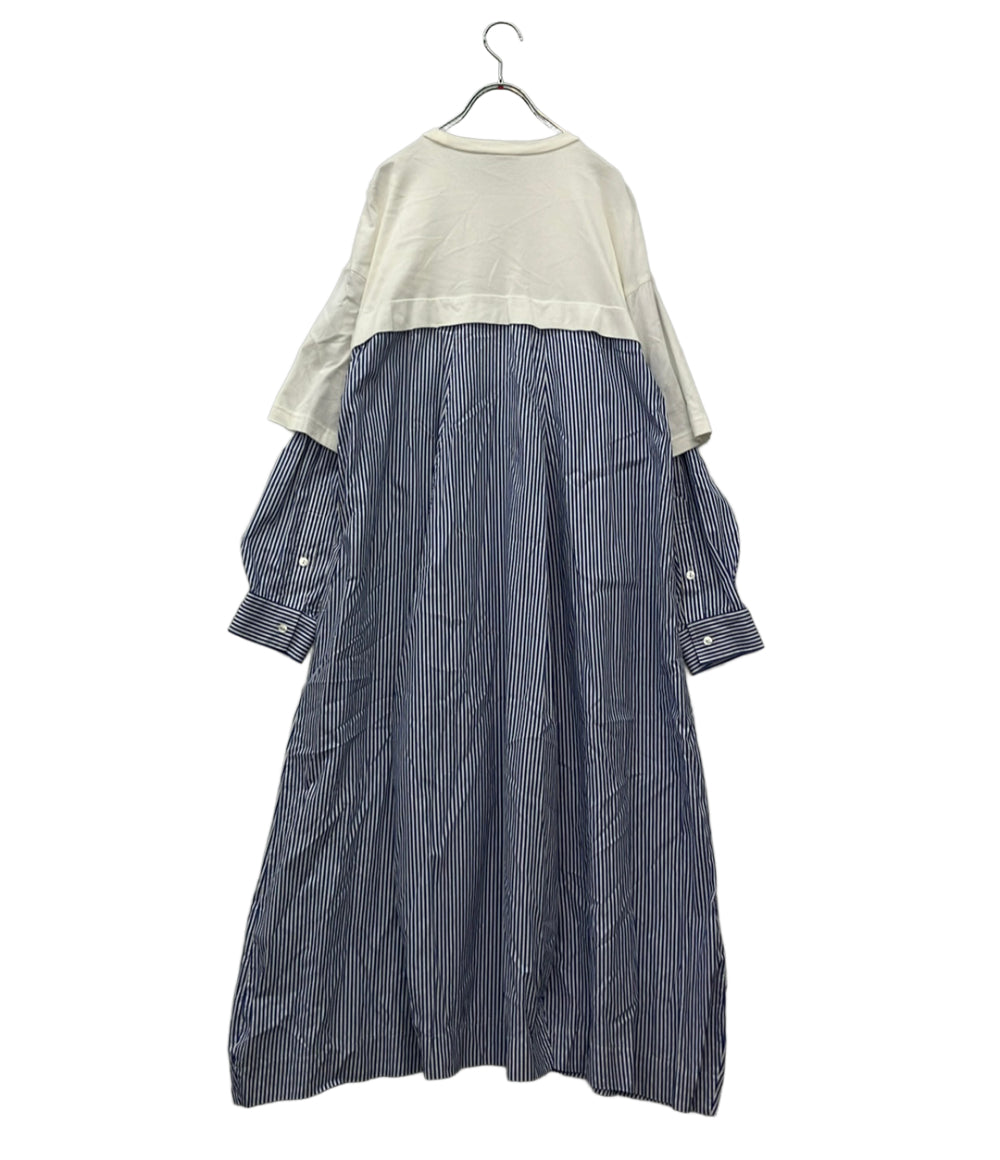 nagonstans 長袖ワンピース コットンストライプコンビドレス 470FS483-1530 レディース SIZE S ナゴンスタンス