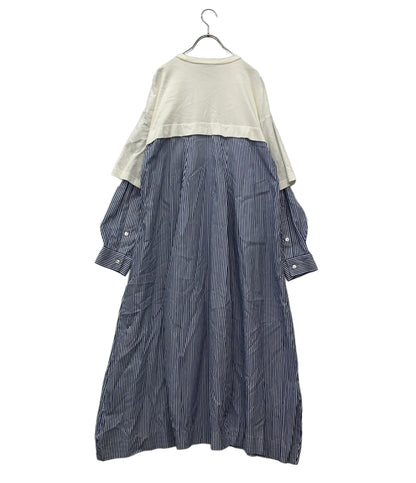 nagonstans 長袖ワンピース コットンストライプコンビドレス 470FS483-1530 レディース SIZE S ナゴンスタンス