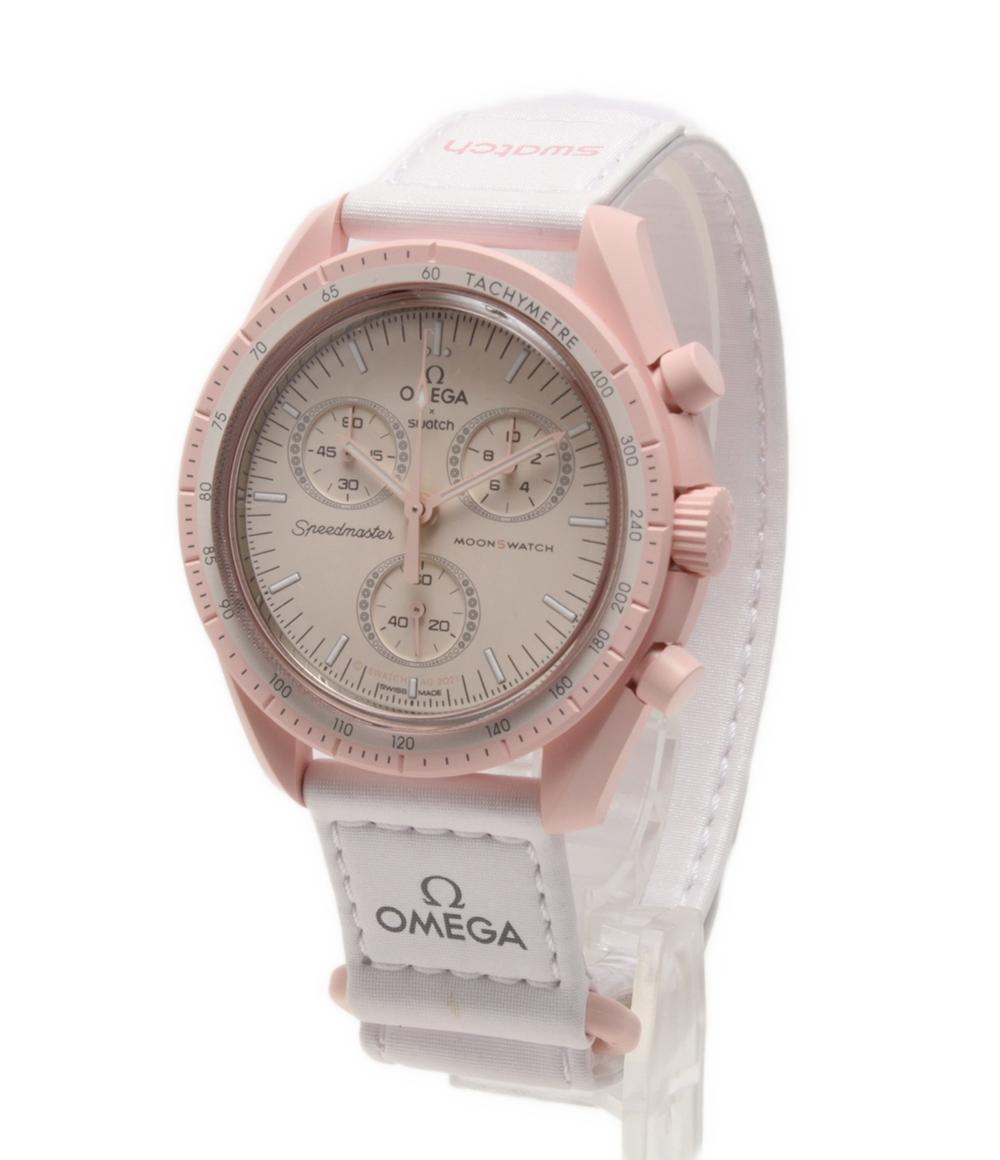 美品 オメガ×スウォッチ 腕時計 MOON クオーツ ピンク ユニセックス OMEGA×SWATCH