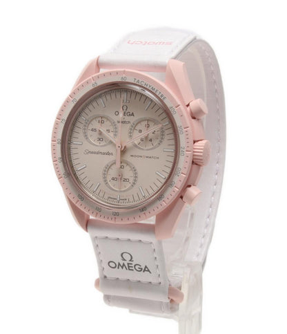 美品 オメガ×スウォッチ 腕時計 MOON クオーツ ピンク ユニセックス OMEGA×SWATCH