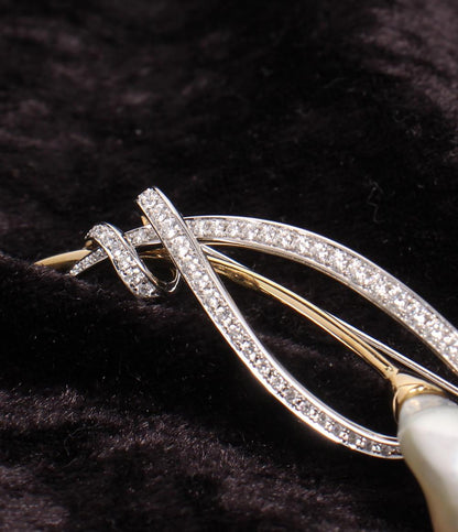 Uyeda Jeweller ブローチ K18 Pt950 バロックパール 約22x12mm ダイヤ レディース ウエダジュエラー