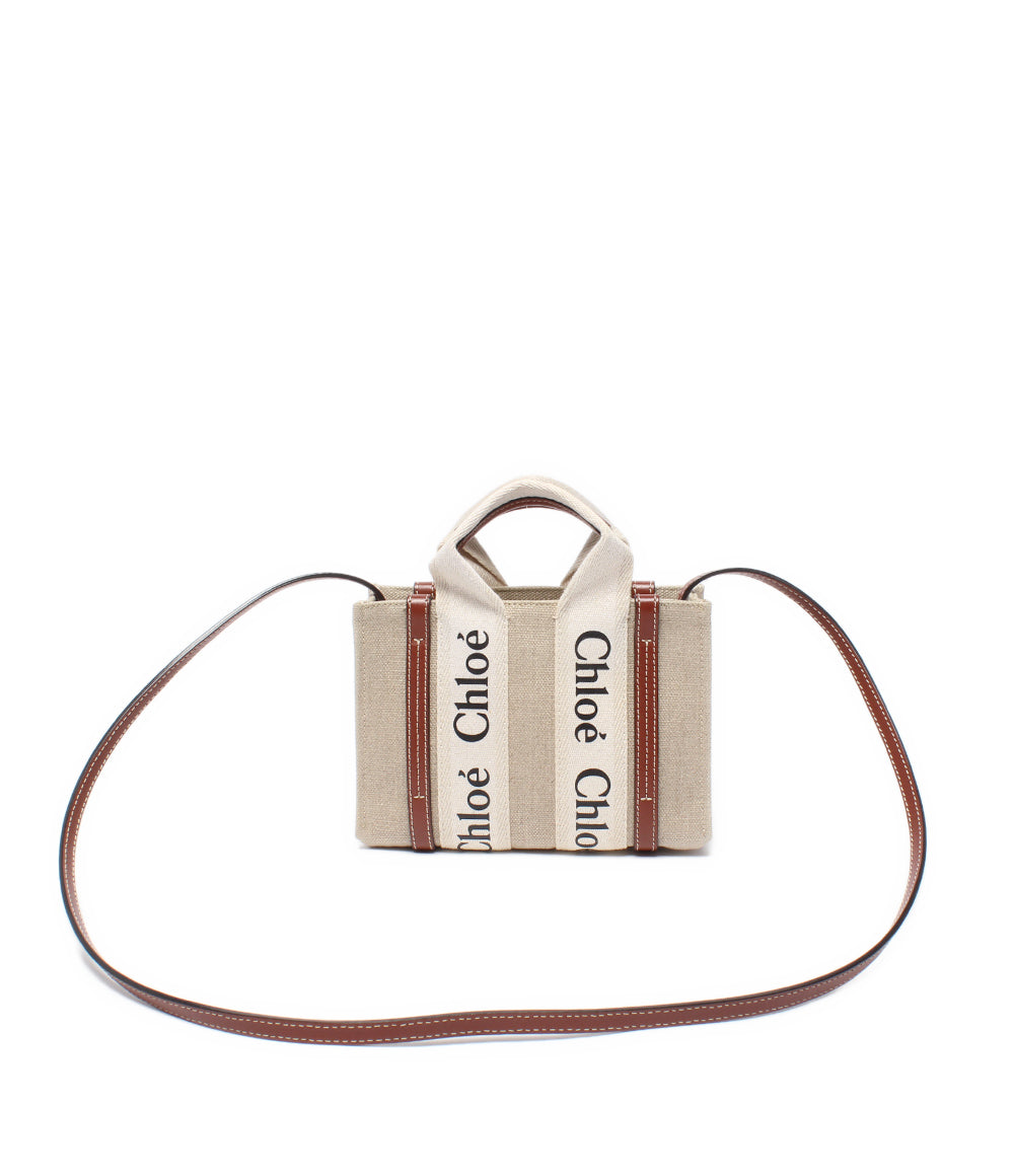 Chloe ミニトートバッグ ショルダーバッグ リネンキャンバス Woody ウッディ レディース クロエ