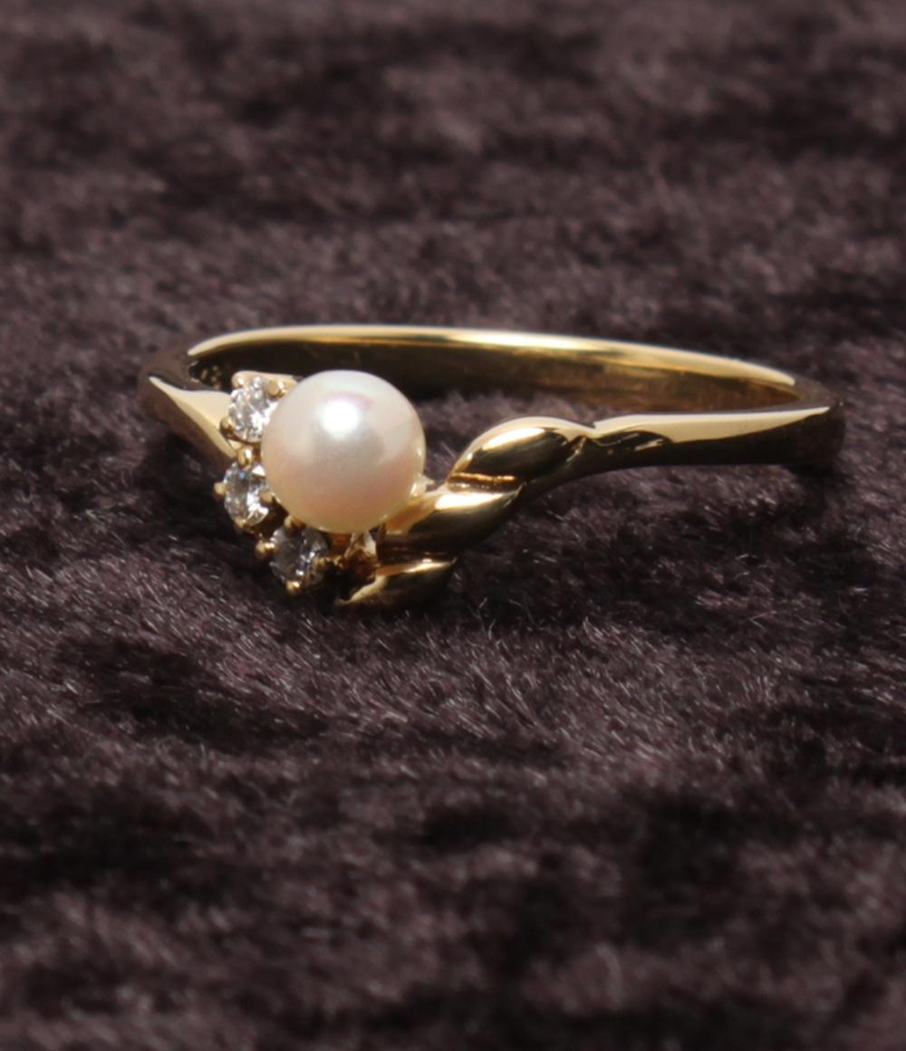 美品 MIKIMOTO リング 指輪 K18 ベビーパール 4.1mm ダイヤ 3P レディース SIZE 11号 ミキモト