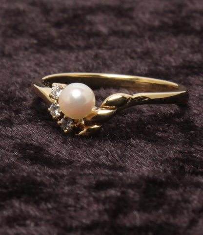 美品 MIKIMOTO リング 指輪 K18 ベビーパール 4.1mm ダイヤ 3P レディース SIZE 11号 ミキモト