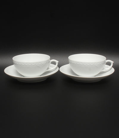 美品 Royal Copenhagen カップ＆ソーサー 2客セット ペア ホワイトフルーテッド ハーフレース ロイヤルコペンハーゲン