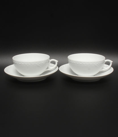 美品 Royal Copenhagen カップ＆ソーサー 2客セット ペア ホワイトフルーテッド ハーフレース ロイヤルコペンハーゲン