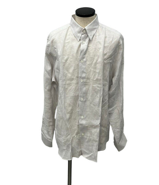 エルメス■H刺繍リネン長袖シャツ オレンジ メンズ46/　大きめレディース エルメス HERMES 服 オレンジ シャツ 40 サイズ シルク CUIRS DU