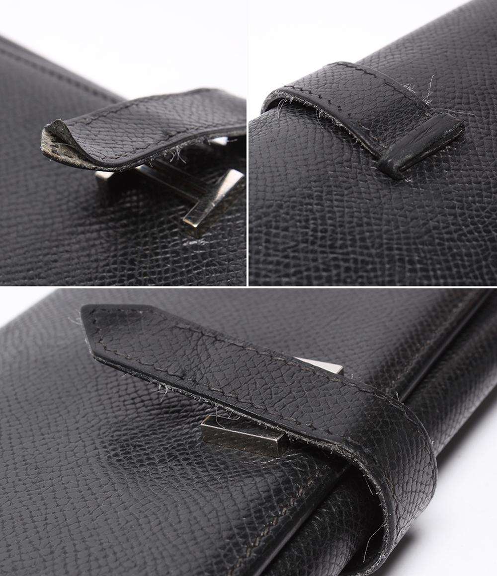 HERMES 三つ折り長財布 シルバー金具 □K刻印 ヴォーエプソン ベアン デュプリ メンズ レディース エルメス