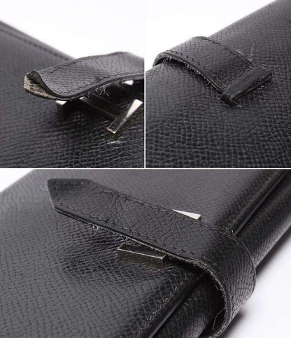 HERMES 三つ折り長財布 シルバー金具 □K刻印 ヴォーエプソン ベアン デュプリ メンズ レディース エルメス